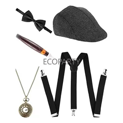 1920s Men's Gatsby Gangster Costume Accessories Set 30s Manhattan Gangster Beret Y-Back Suspender Halloween Accessory Ecoparty