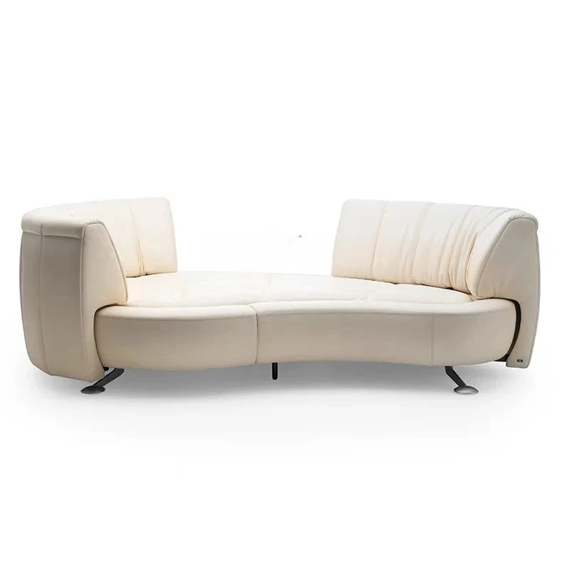 360-Degree Rotating Backrest Curved Push-Pull Movable Leather Three-Seat Sofa