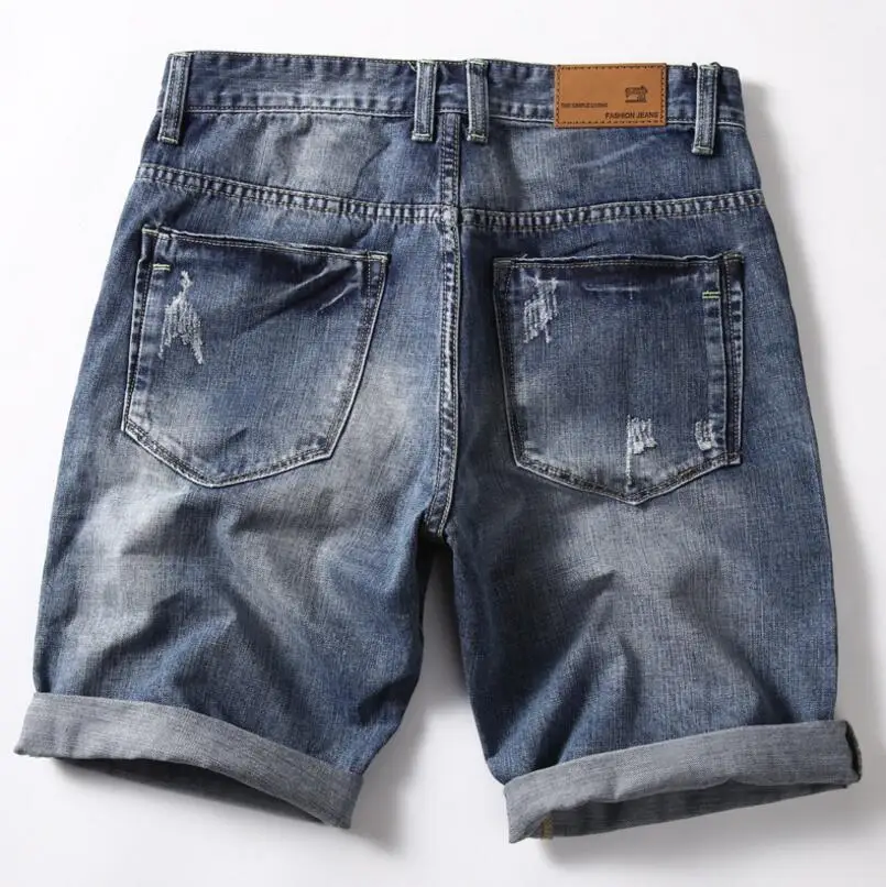 Men Blue Stretch Denim Shorts Straight Fit Shorts Jeans High Quality Elastic Casual Denim Jeans Shorts New Summer Shorts Size 42