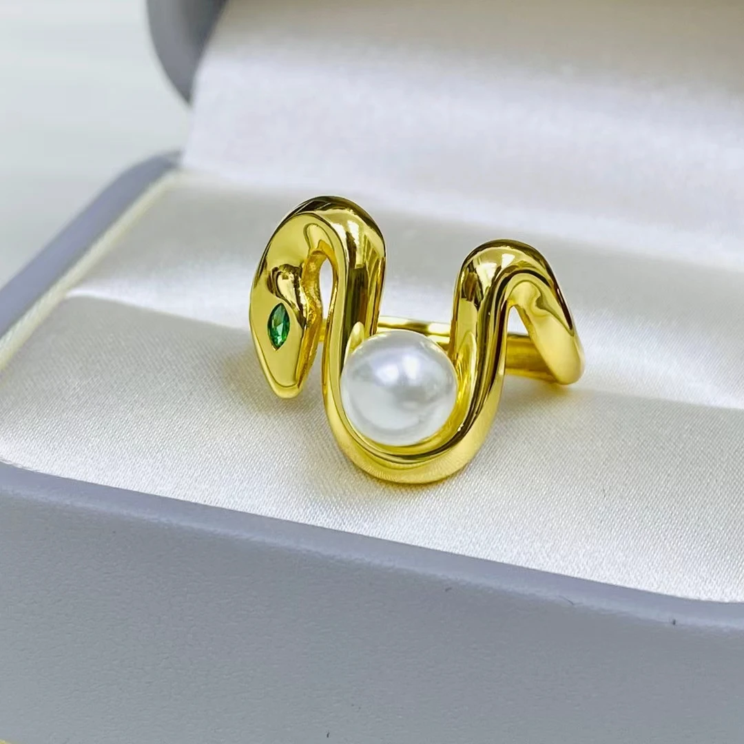 

Snake Shape 925 Sterling Silver Adjustable Ring Mount Settings Findings Mountings Accessory Parts for 5-6mm Pearls 5pcs/lot