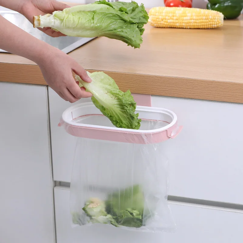 Portable Plastic Garbage Hanging Bag Kitchen Trash Storage Rack Bag Hook Scouring Pad Dry Shelf Holder Kitchen Organzier