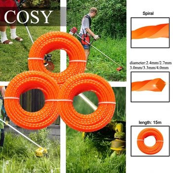 2,4/2,7/3,5/4,0mm * 15m Mähen Nylon Gras Trimmer Seil Pinsel Cutter Strimmer linie Mähen Rasenmäher Zubehör Gras Cutter Linien