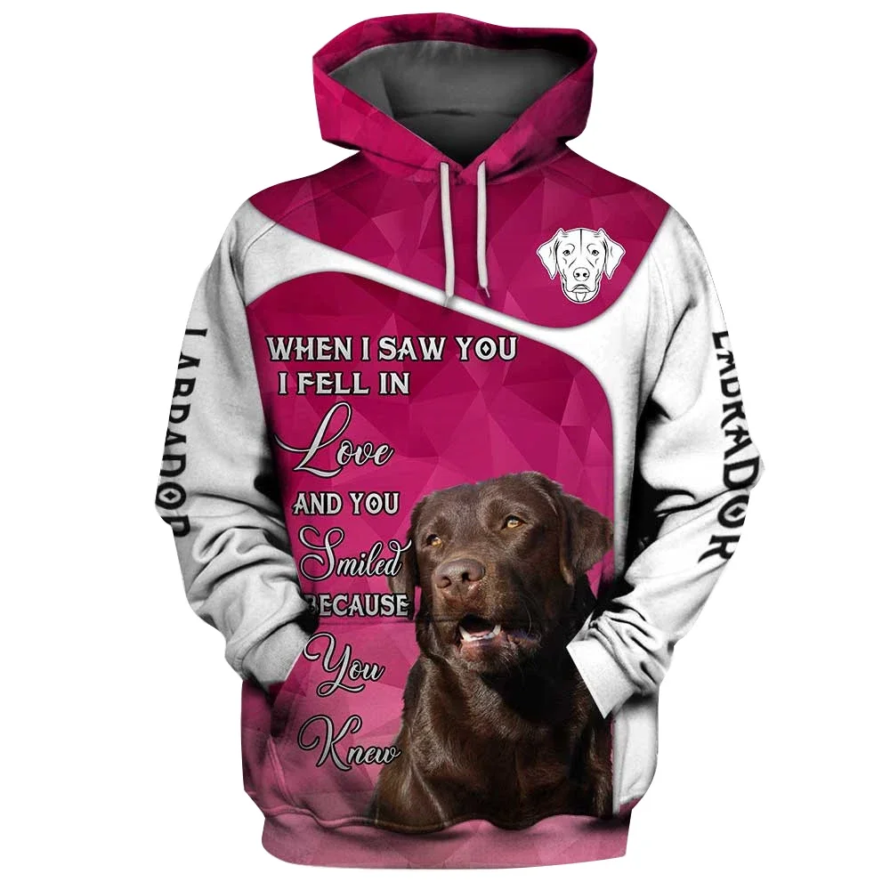 HX Animals Hoodies 3D Graphic Fell In Love Labrador Brown Hoodies Pets Dog Pocket Pullovers Sweatshirts Men Clothing