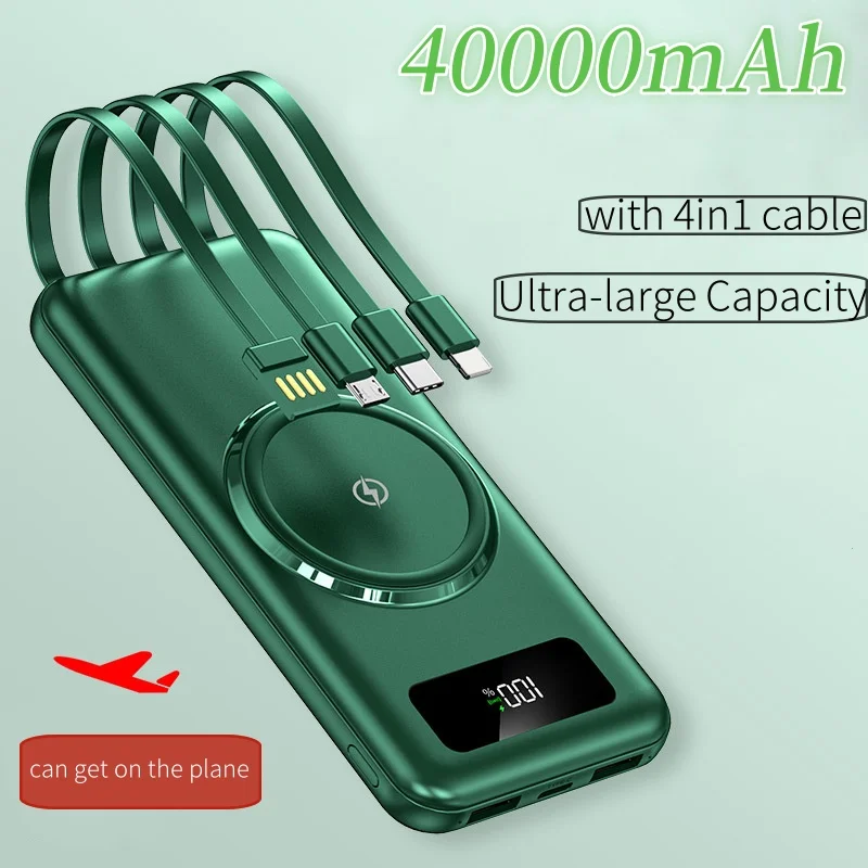 40000mAh Portable Ultra-large Capacity Powerbank with 4in1 Cables Fast Charging Battery Charger For iPhone Samsung Huawei New