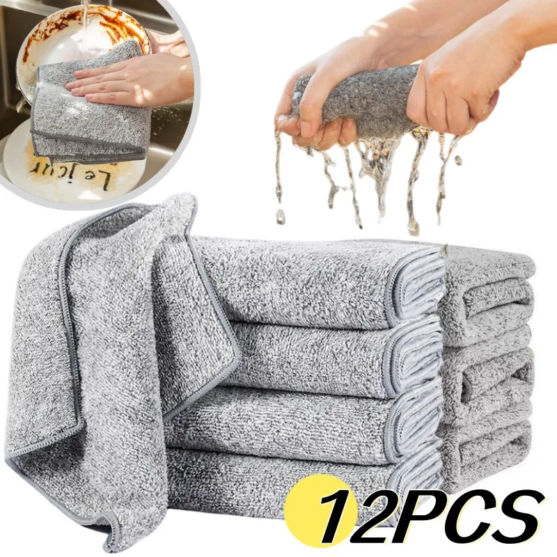 Bamboo Charcoal Fiber Cleaning Cloth Rags Thickened Water Absorbent Towels Kitchen Non-Stick Oil Rags Home Cleaning Dishcloth