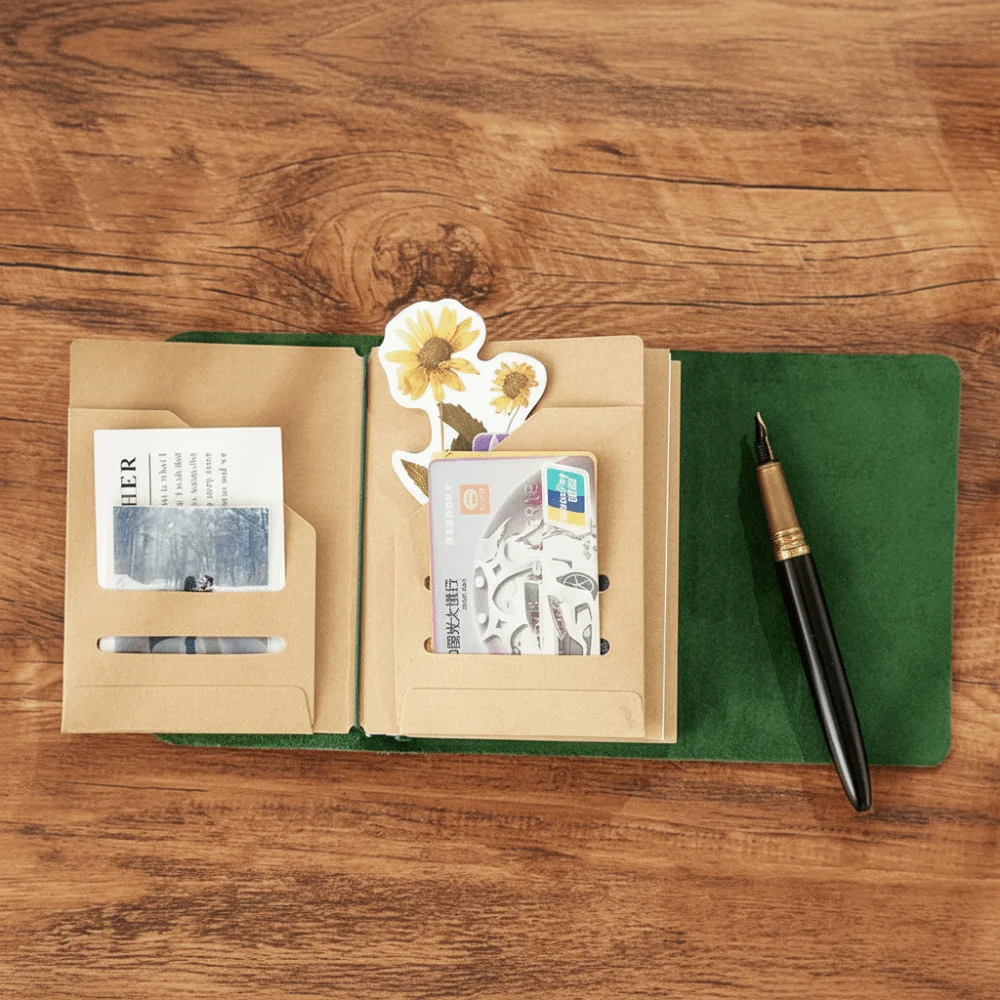 Handmade Retro Passport Travel Notebook Refillable Design Tri-fold Sketchbook Genuine Leather Loose-leaf Pages Traveler Notebook