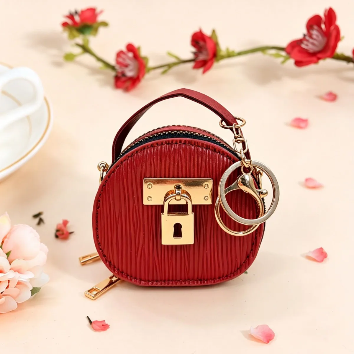 With Keychain Mini Luxury Headphone Bag Mini Handbag Coin Purse Leather Coin Bag Simple Gift Mini Storage Pouch