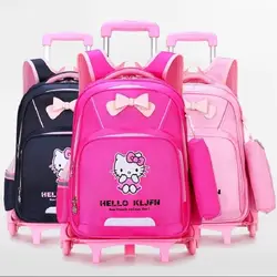 Hellokittys Trolley School Bag Anime Sanrios Rolling Backpack with Wheels Removable Large Capacity Waterproof Wearable Girl Gift