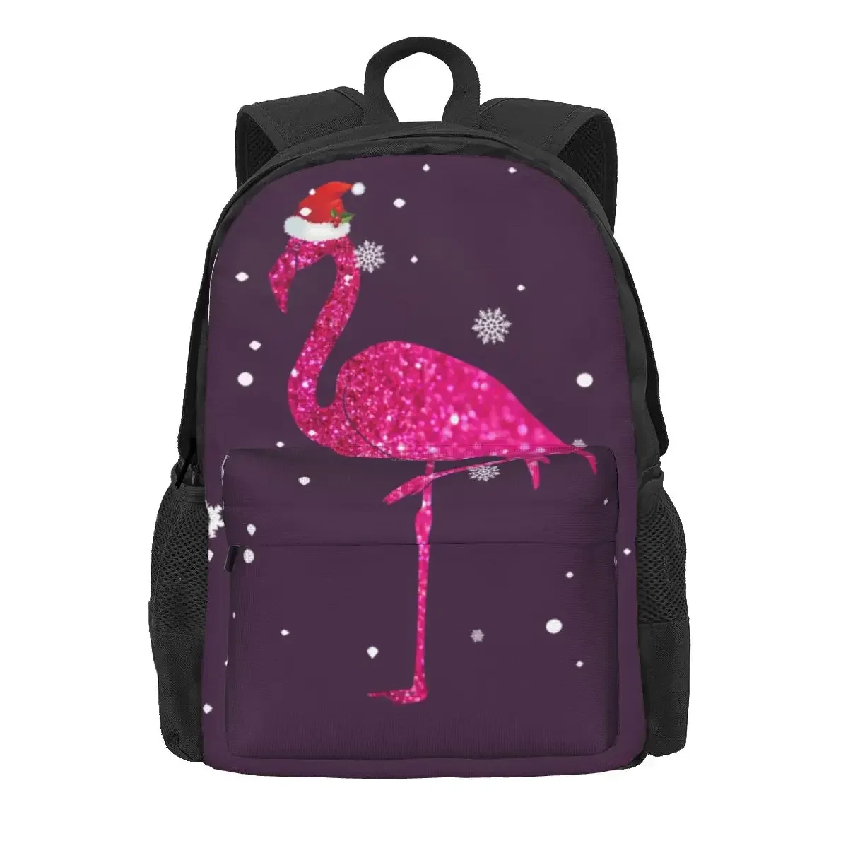 

Christmas Flamingo Backpack Snowing Sport Backpacks Youth Cute School Bags Design Pattern Rucksack