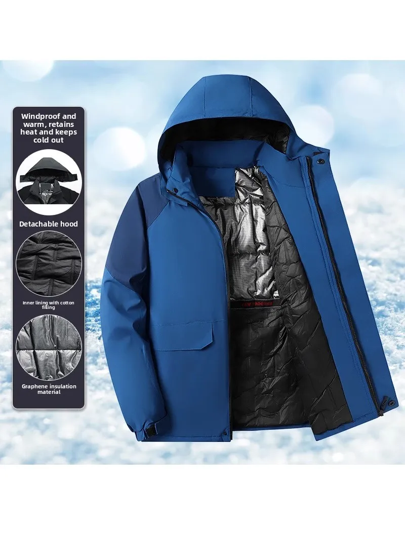 

Men's Winter Thiened aphene Cotton Jaet Windbreaker Dad Winter Clothes M66 Stand Fit Travel Polyester Fiber Coat