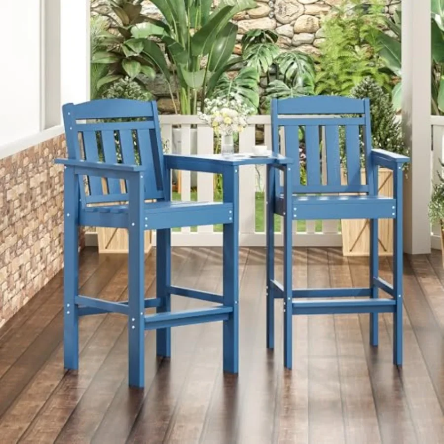 Tall Adirondack Chairs, HDPE Bar Stools with Connecting Tray, Gray All-Weather Patio Barstool for Balcony, Poolside, Backyard