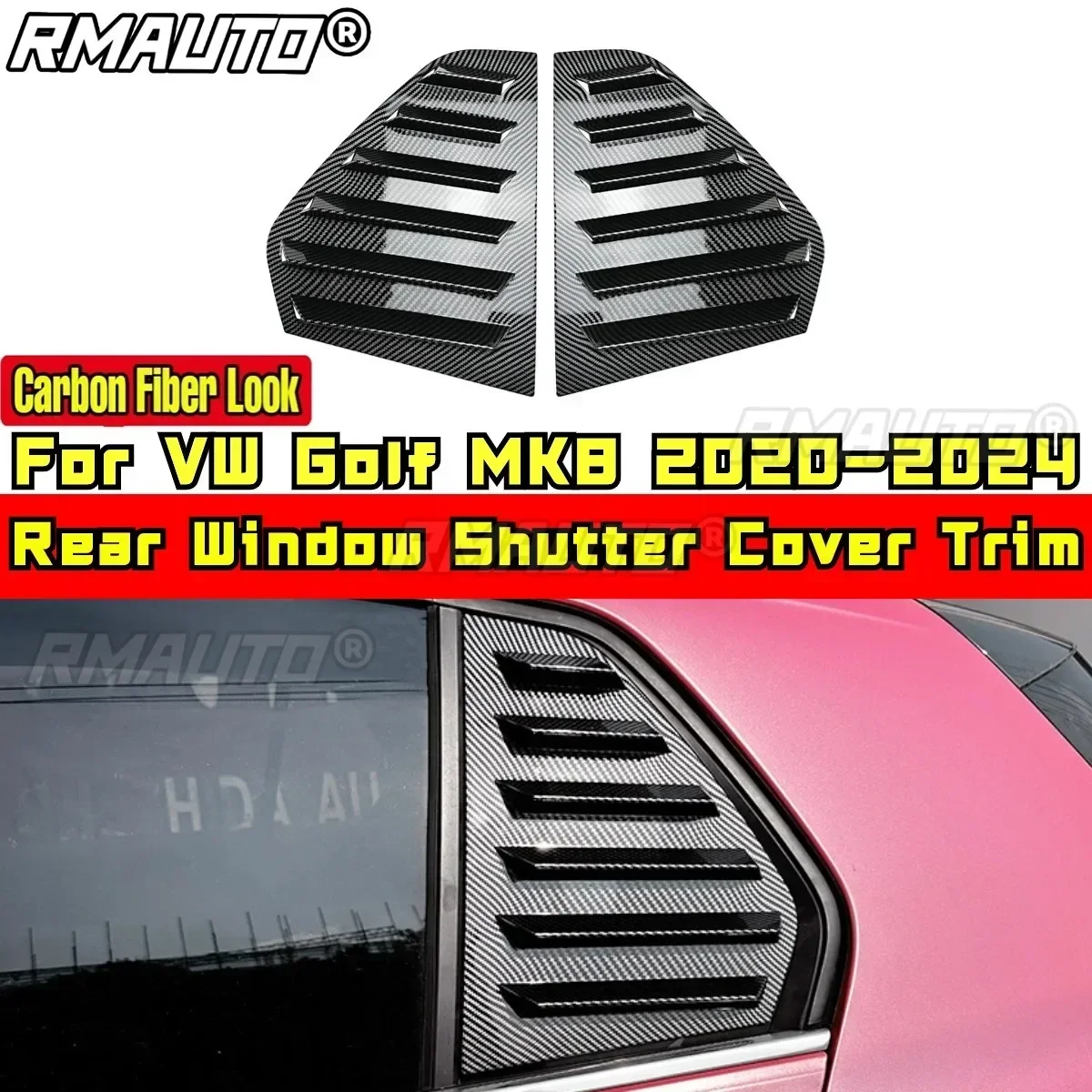 Golf MK8 Rear Quarter Panel Window Glossy Black Window Louver Side Vent Trim For VW Golf MK8 2020-2024 Car Accessories