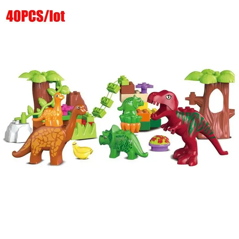 40 шт./лот, наборы строительных блоков Dino Valley, большие частицы, животные, мир динозавров, модель игрушки, кирпичи, совместимые Duploed