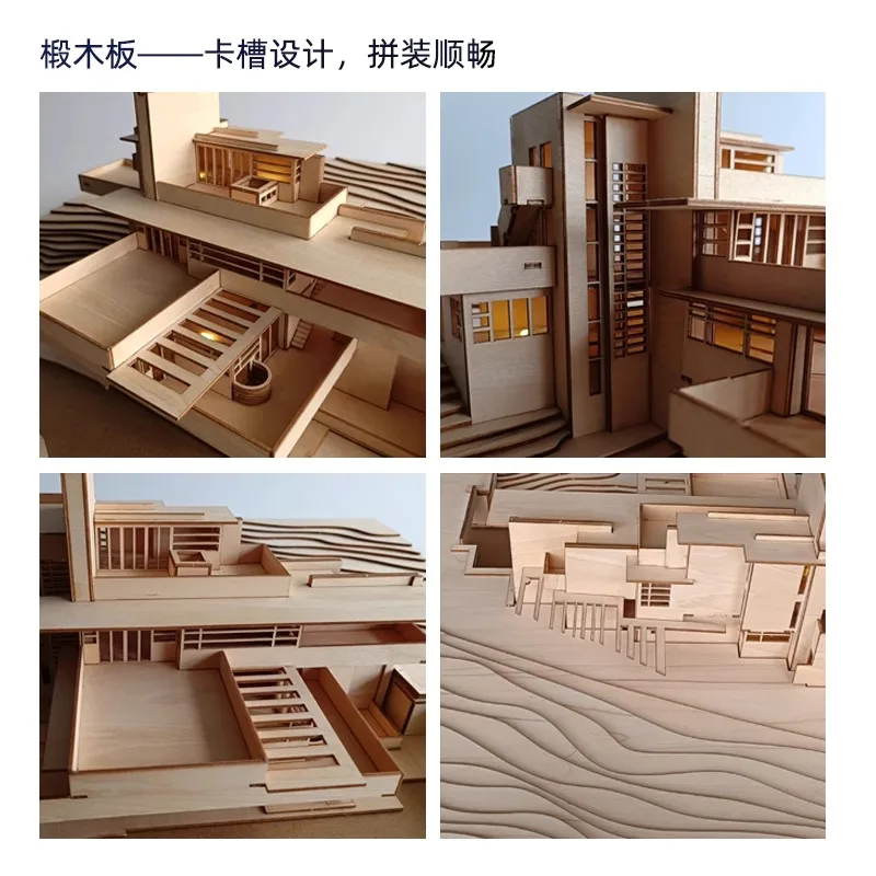 1:200 Scale Architecture Wooden Building Block  Fallingwater Villa Prefabricated House Miniature Construction Assembly Model kit