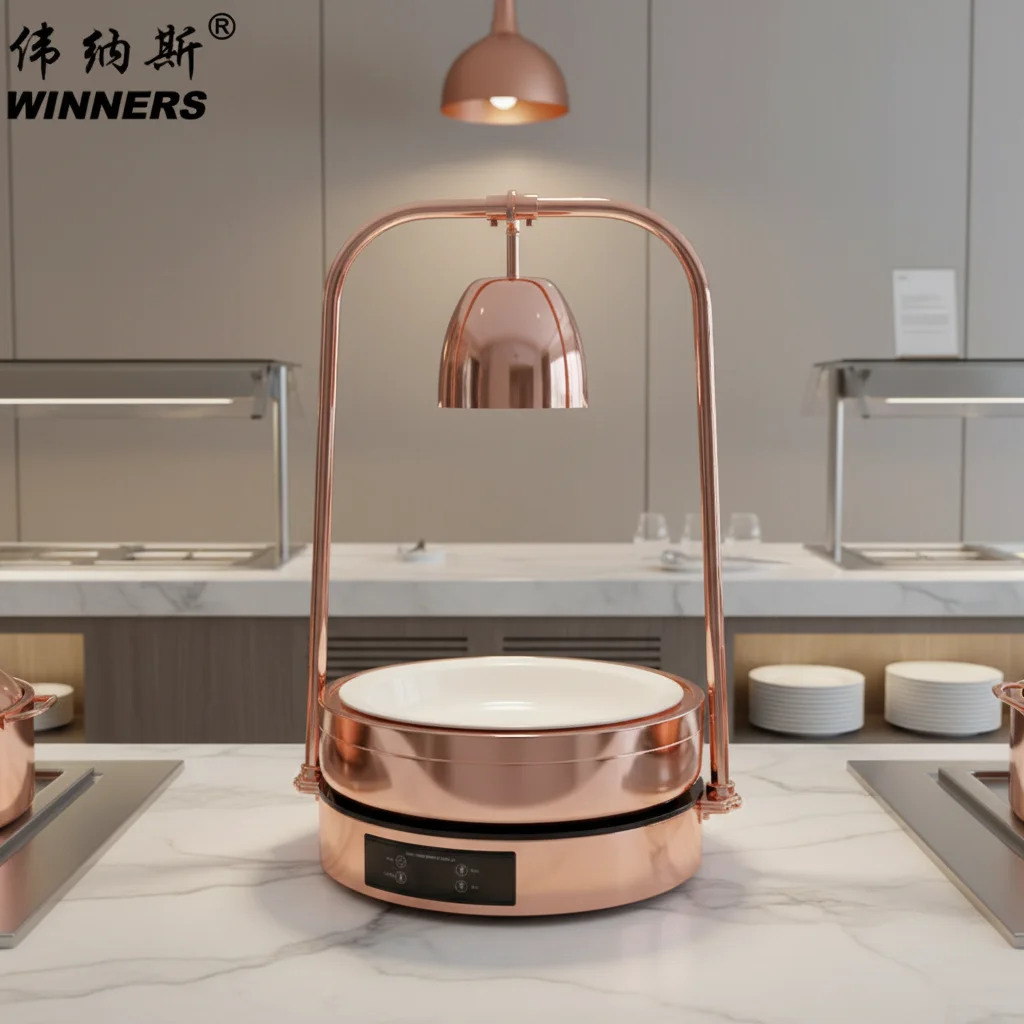 Rose Gold Stainless Steel Buffet Food Heat Preserving Lamp Electric Warming Tray 2 in 1 Food Heating Lamp for Cafeteria