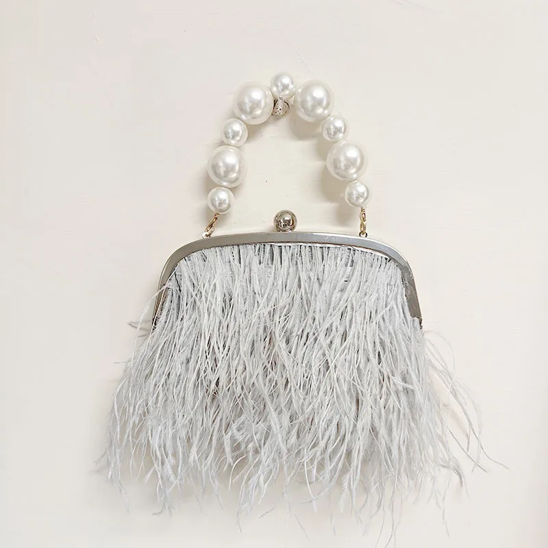 Spring 2024 new Thai fashion trend fringe feather evening catwalk single shoulder hand crossbody ostrich fur bag