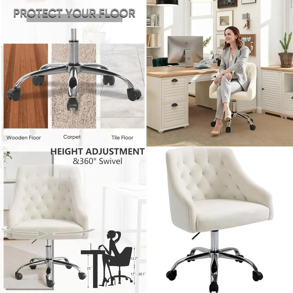 

Изысканное белое вращающееся кресло для туалетного столика с поворотом на 360 градусов ° Вращение и регулировка высоты для стильных офисных пространств