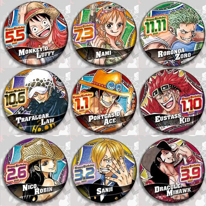 One Piece Anime Badge Pin Set Luffy Zoro Robin Sanji Collectible