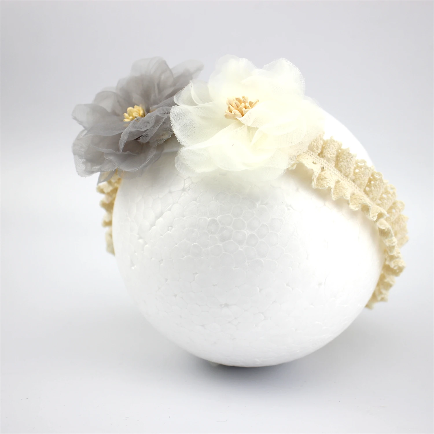 Koreanischen Stil Weiß Chiffon Blumen Stirnband Baby Mädchen Haar Zubehör Kleine Prinzessin Haar Blume Headwrap Neugeborenen Spitze Turban – Detail 6