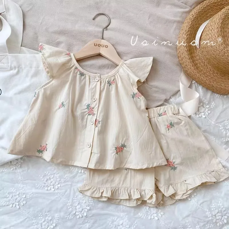 

Summer Baby Girl Clothing Suit Flowers Children's Flying Sleeves Tank Top Fashion and Comfortable Two Piece Set