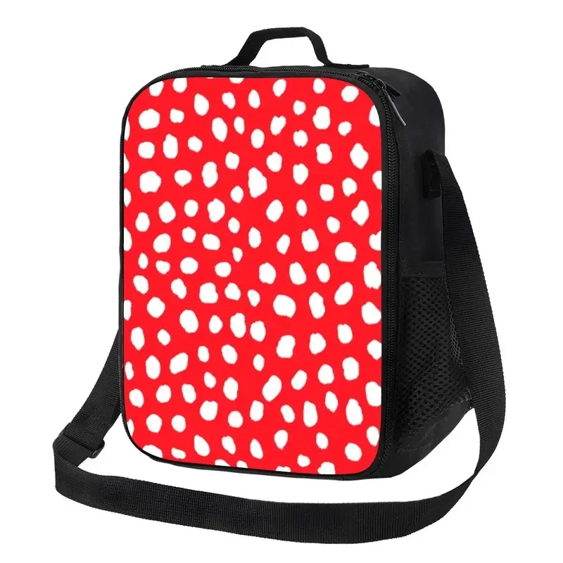 Cute Dalmatian Dog Red Spots Thermal Insulated Lunch Bag Polka Dot Resuable  Container for Outdoor Picnic Bento Food Box