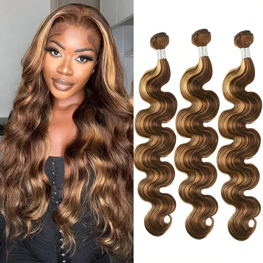 Linhua-Bundles de cheveux humains Highlight Body Wave, Ombre Brown, Honey Blonde Weave, Trame, 8 à 30 ", 1 Bundle, 3 Bundle, 4 Bundle