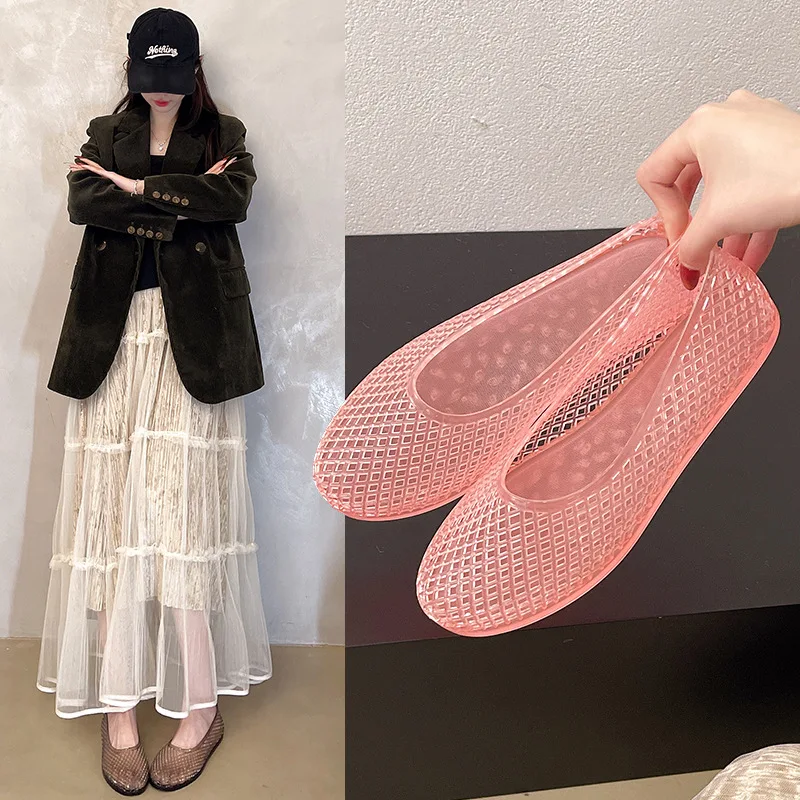 New Transparent Casual Women's Sandals with Mesh Shoes Hollowed Out Beach Vacation Slippers M