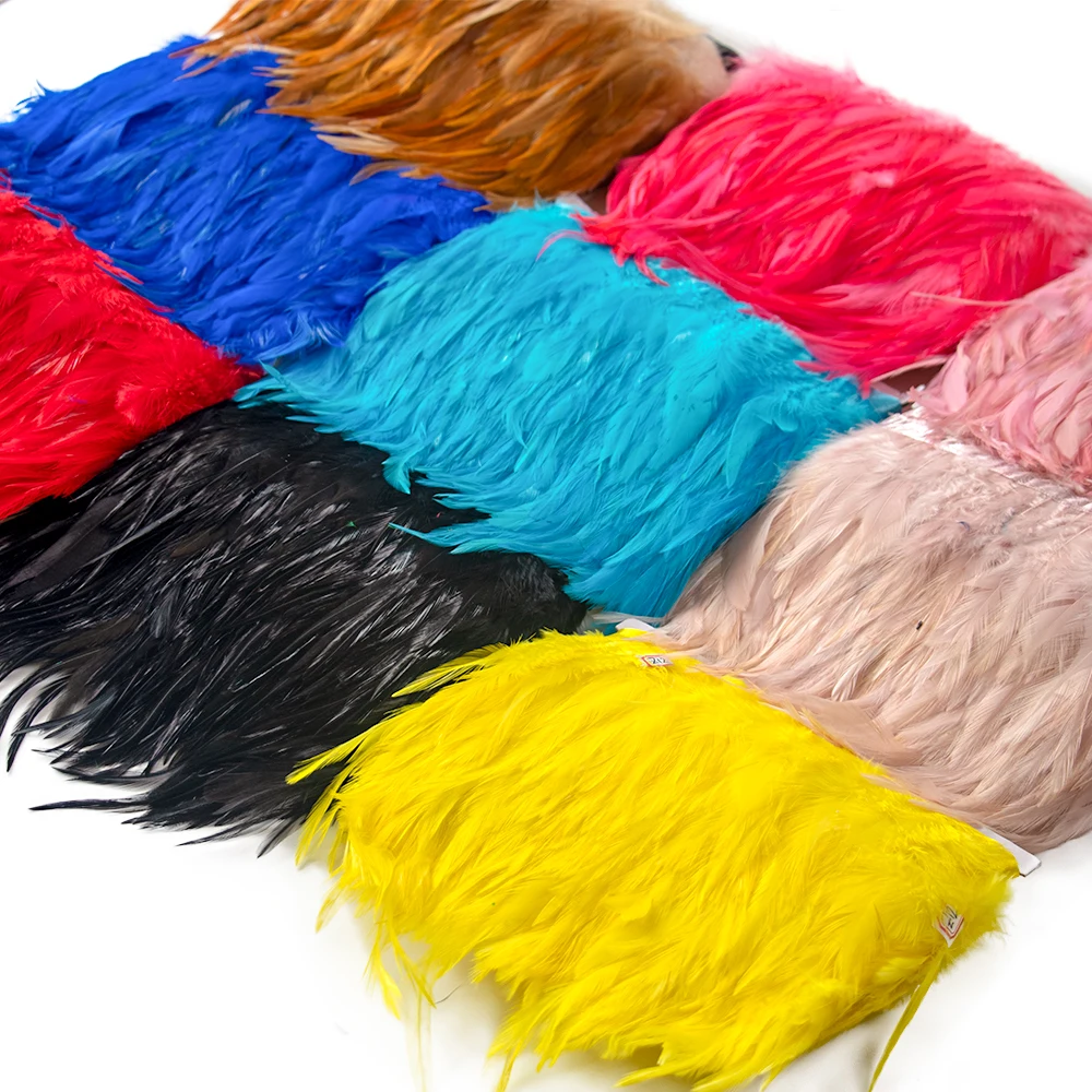 1Yard Rooster Feathers Trim Fringe 10-15CM Cock Feather Ribbon Juju Hat Decor Craft Clothing Party Dress Sewing Accessory Plume