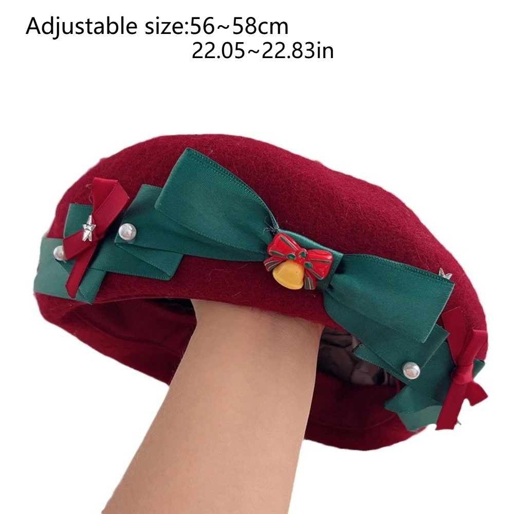 Y2K الشريط Bowknot النمط الياباني قبعة موضة عيد الميلاد أغطية الرأس لوليتا قبعة لطيف قبعة شتوية دافئة قبعة للنساء #6