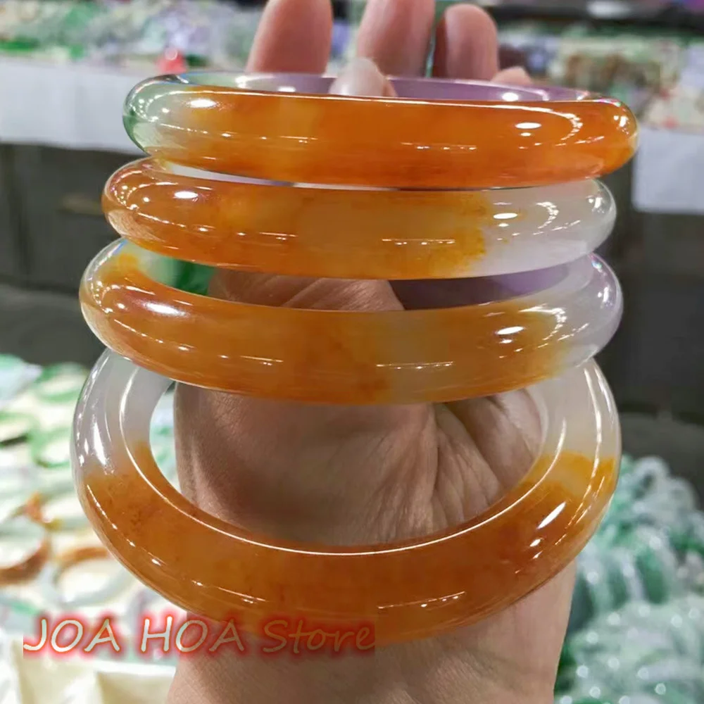 Floating Green Grass Flower Rare Natural Jadeite Bracelet Ice Jade Emerald Men Women Handring New Jewelry Unique Tricolor Bangle