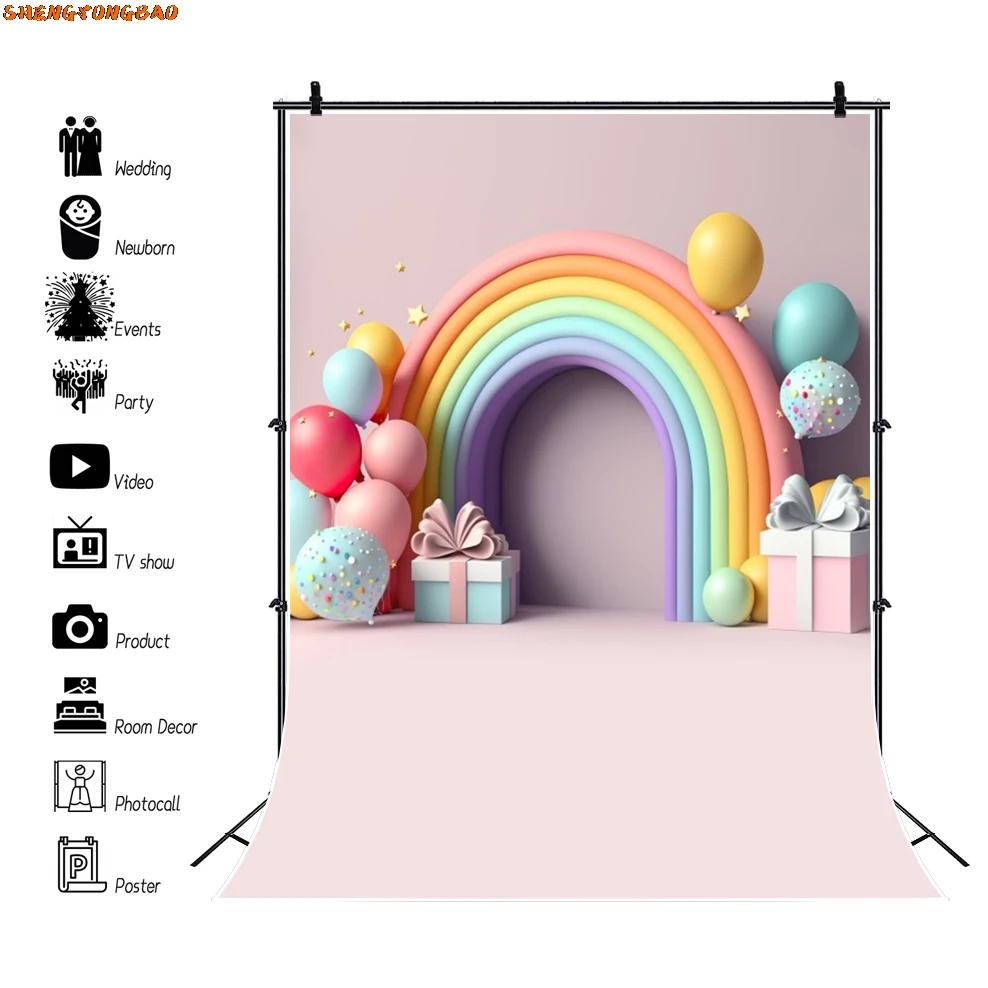 Baby 1st Birthday Photography Backdrop Girl Boy Baby Shower Balloons Cake Smash Party Decor Photo Background Studio Props