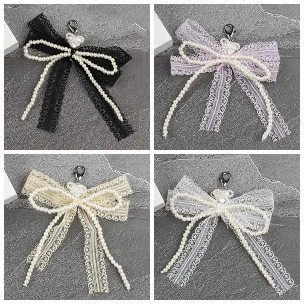 

Y2K кружевной брелок с бантом, жемчужное сердце, кулон, сумка, аксессуары, эстетический съемный держатель для ключей, подарки