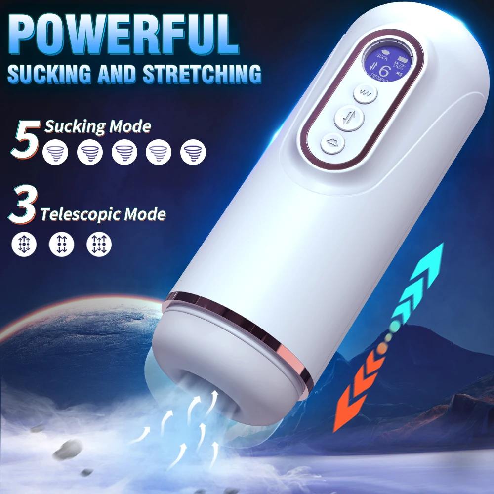 Telescopic Masturbators ถ้วยสําหรับชาย 7 Thrusting 5 ดูด 9 Vibrating ความร้อนอมควยชาย Masturbation ผู้ใหญ่ของเล่น