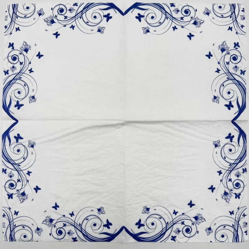 10/20pcs/P Blue Country Style Butterfly Floral Print Napkins Folded Square Paper Party Paper Placemats Butterfly Bone Bart Paper