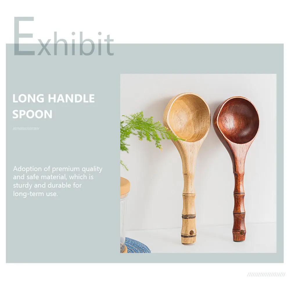 1Pcs Wood Water Ladle Heavy Duty Long Handle Scoop for Bathing Steaming Room Restaurant Hotel Supermarket Household Watering