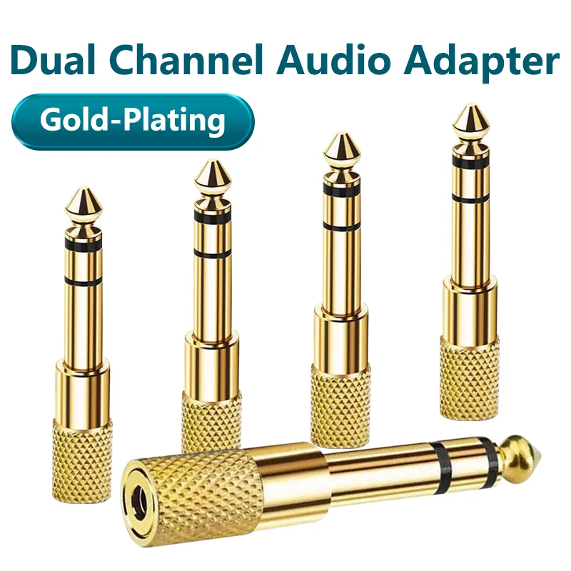 Microphone Adapter Stereo Headphone Jack Audio Plug Golden Male to Female 35 Mm 635mm