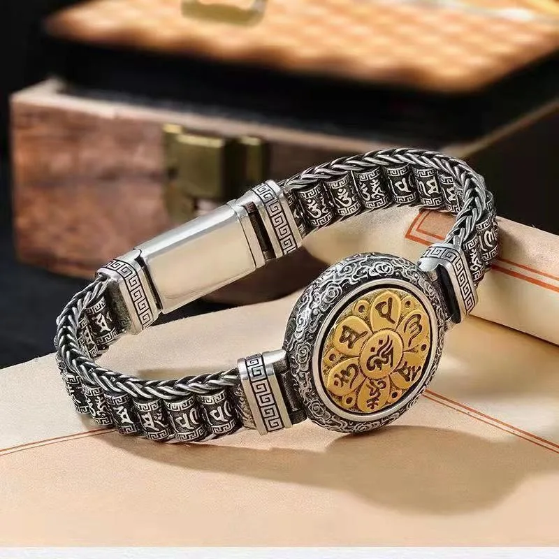 Men’s Rotatable Six‑Character Spinner Bracelet Fashion Versatile Stylish Daily Street‑Style Wrist Jewelry Accessory