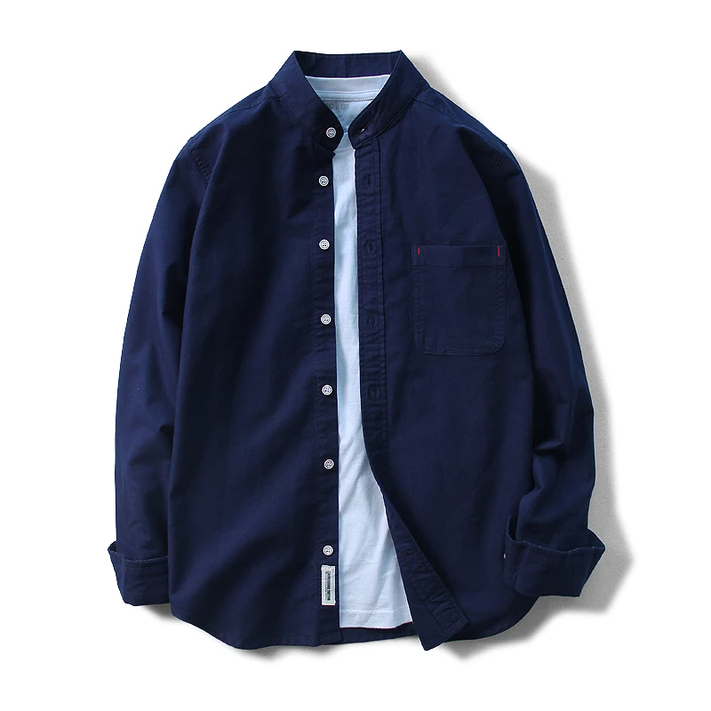 

Spring Busin Casual k Blue Ox Cloth Men's Long Sve irt Pure Cotton Slim Fit Stand Collar Faionable Men's Clo...