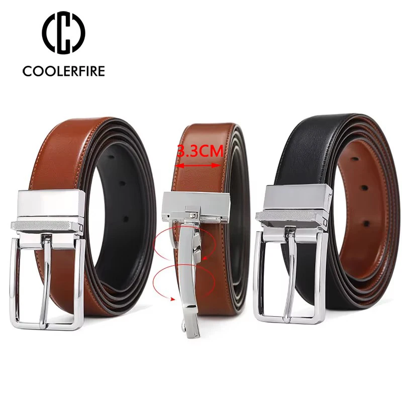 Rotating Pin Buckle Business Fashion Men\'s Wide Belt  High Quality Genuine Leather Double-sided Belt for Men HQ115