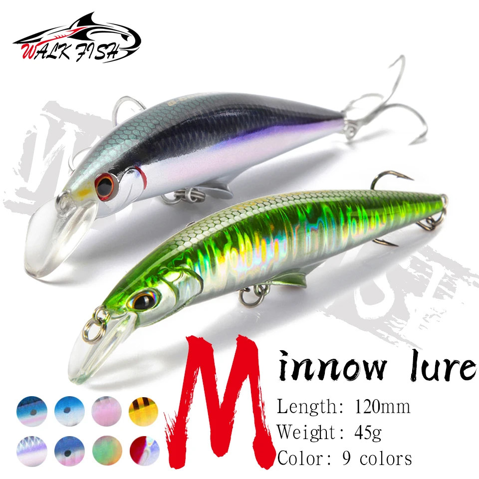 

WALK FISH 1Pcs Minnow 120MM 45G Sinking Fishing Lures Swimbait Jerkbait Carkbait Wobblers Pike Professional Sea Fishing Bait