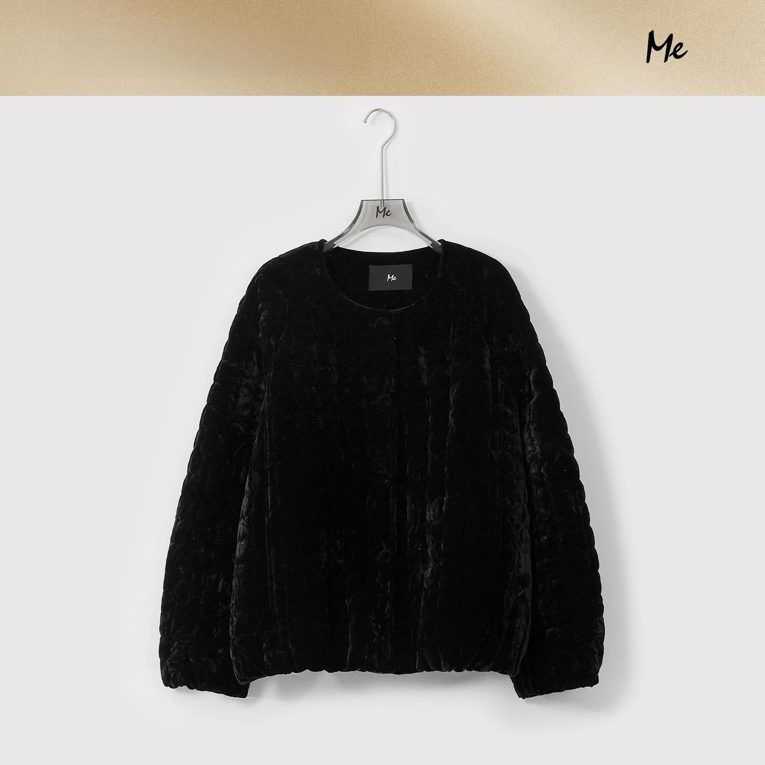 

Warmth Filled Goose down Jaet Bla Velvet Flower Bud on Sle Fce Lined Long Sve Ci Casual Anti-aging Coat