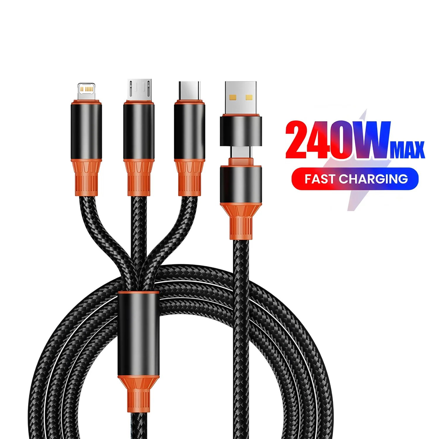 6-in-2 100W Fast Charging Cable Charger Cable USB To Type C Micro 1.2M Cord For iPhone 16 15 Samsung Xiaomi Huawei