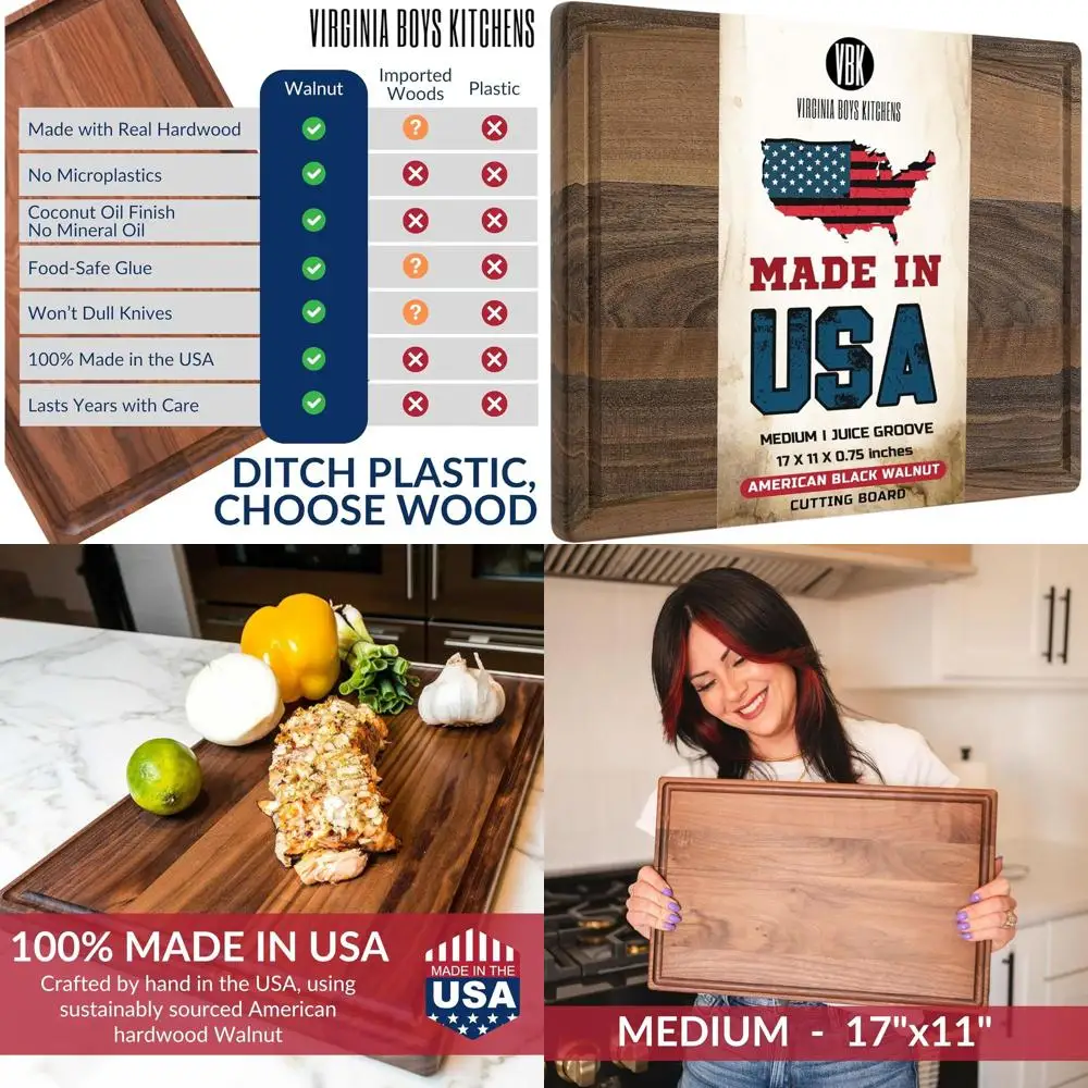 

Sustainable Hardwood 17x11 Black Walnut Carving Board with Juice Groove - Made in USA Butcher Block