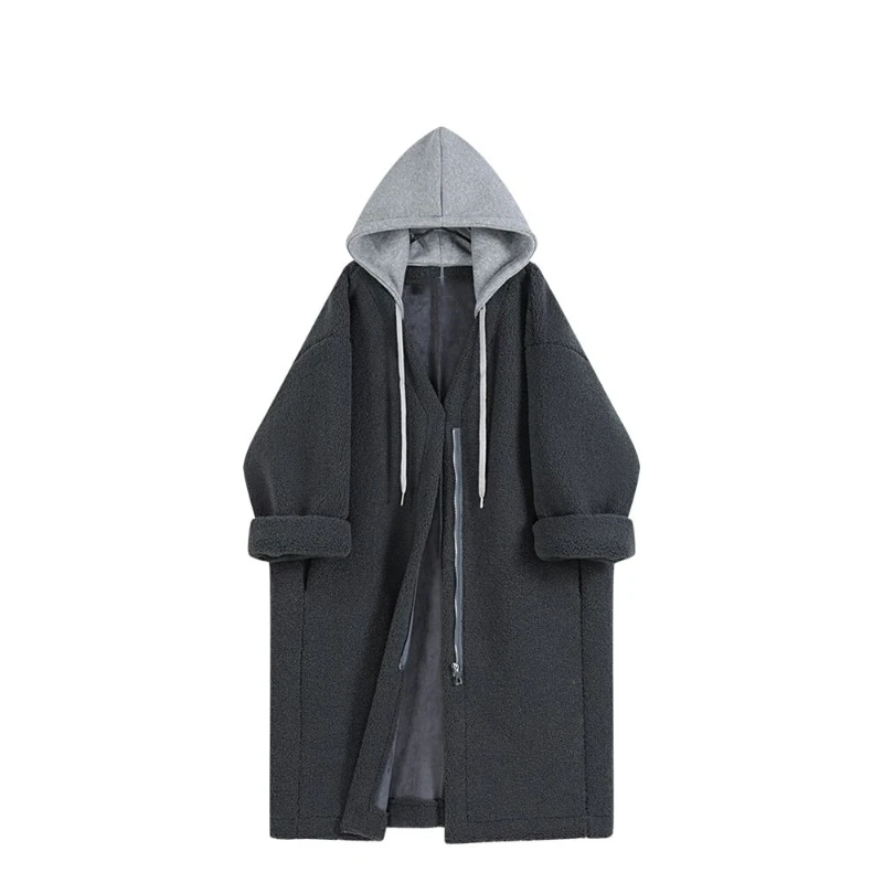 

Lamb Fur Jacket Women's Winter Coat Integrated Leather And Fur Long Hooded Coat Lazy Style Small Size Removable Hood