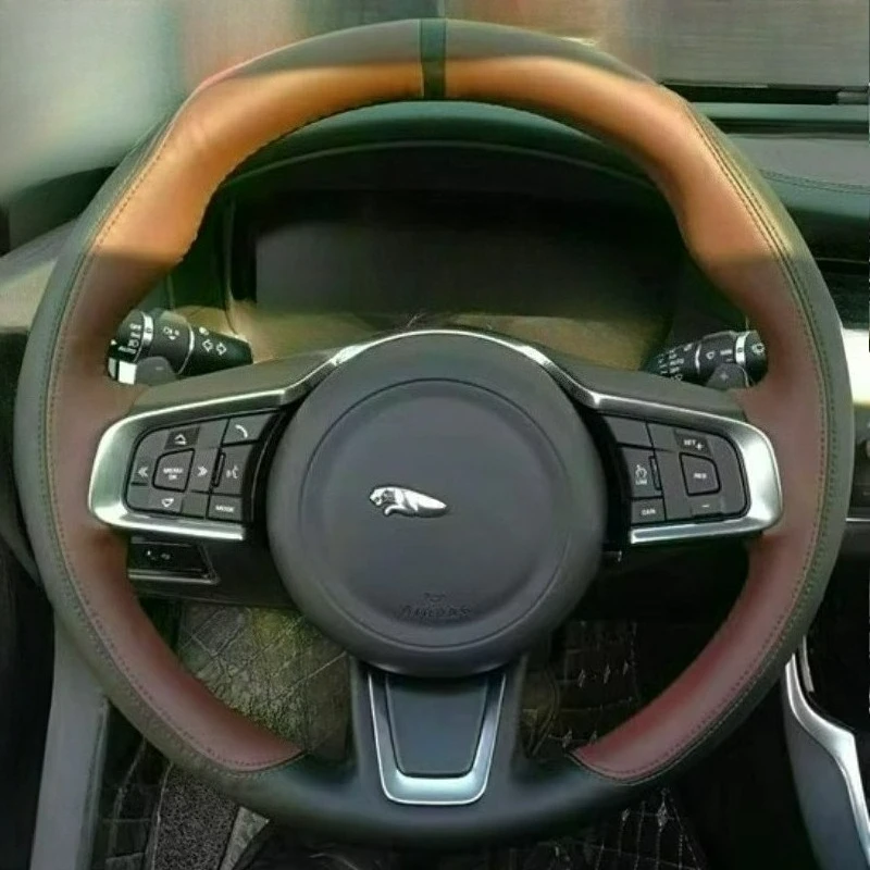 

Hand Stitched renovation wear-resistant Non-slip black brown leather car Steering wheel cover For Jaguar XFL XE XJL F-PACE XKR