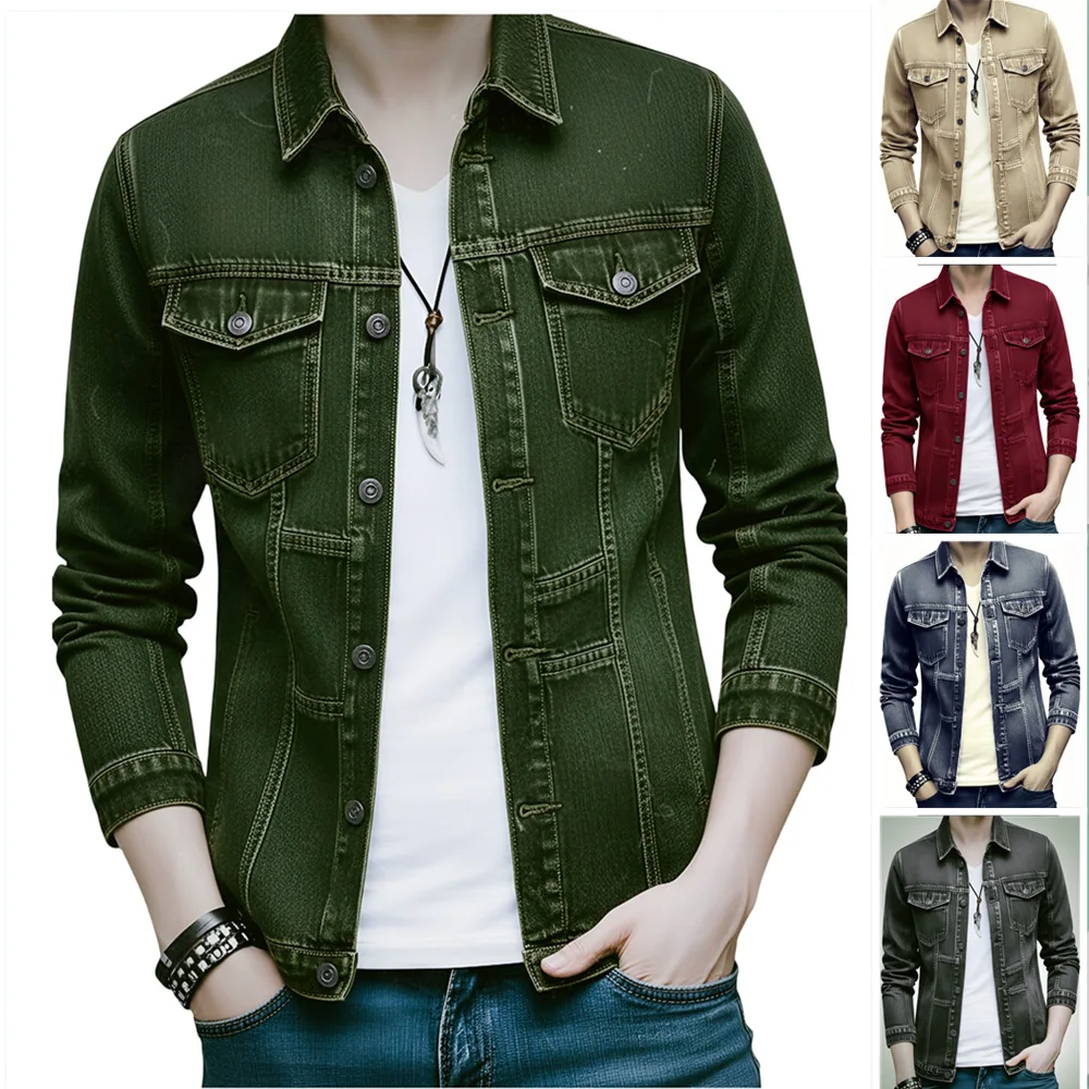 

Men's Fashion Casual Jacket Washed Denim Top Autumn Loose Large Size Denim Jacket Men Jacket