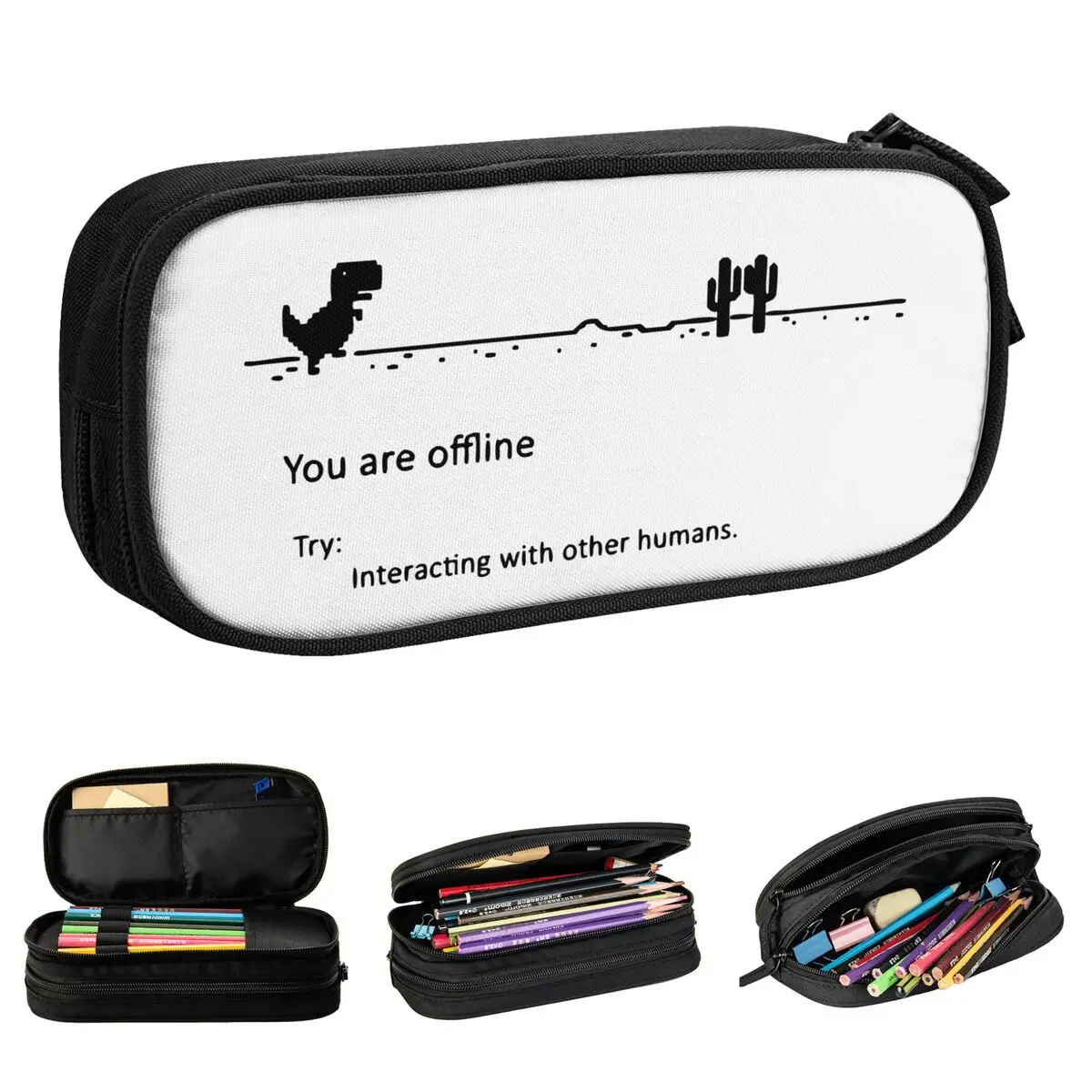 Chrome Dino Dinosaur Offline Pencil Case Funny Computer Nerd Geek Programmer Pencilcases Pen Box for Student School Stationery