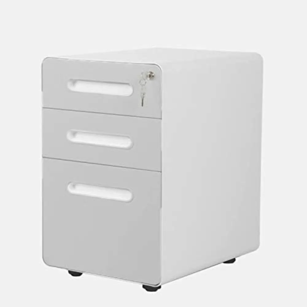

3-Drawer Vertical Metal Mobile File Cabinet with Locking Keys - Light Gray Front Panel/White Body