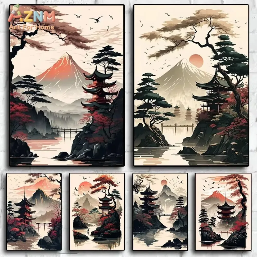 

1pc Classic Japanese Landscape Paintings Wall Art Retro Canvas Prints Vintage HD Pictures For Living Room Home Decor