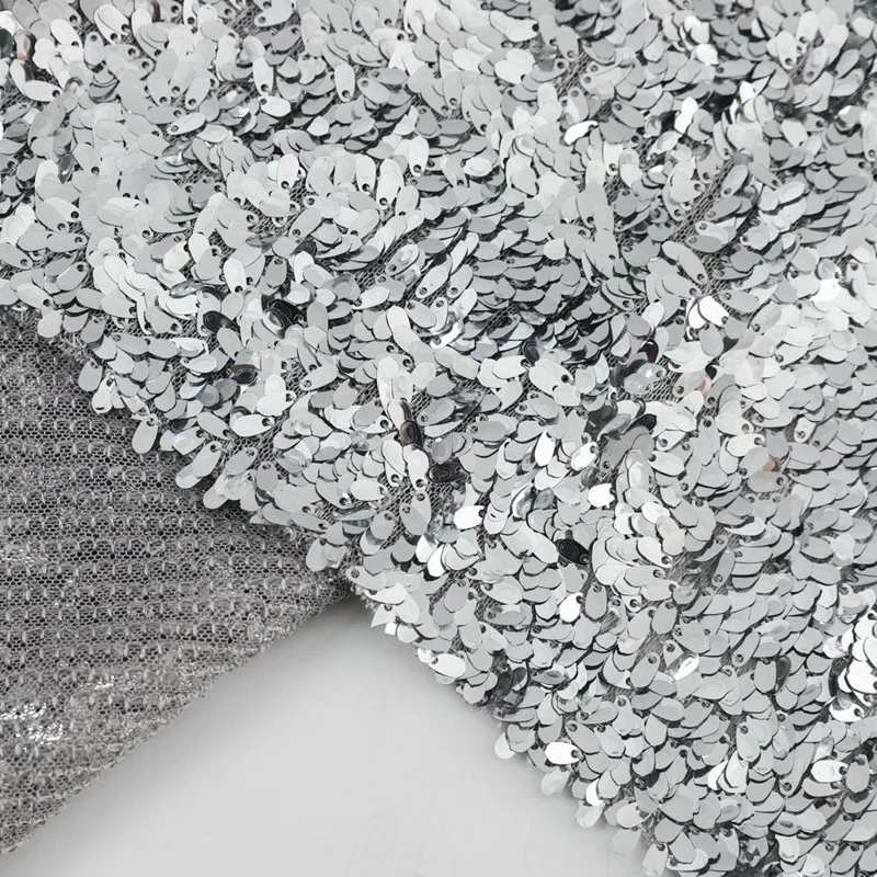 Teardrop‑Shaped 3D Embossed Sequin Embroidered Tulle Fabric for Wedding Evening Gown Stage Performance Costume Sewing Material